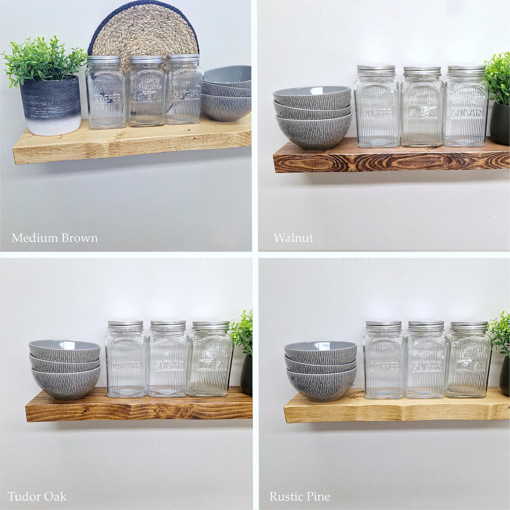 Handmade Rustic Solid Wood Floating Shelf, Live Edge, Wax Finish, 15cm Deep, Fixings Included