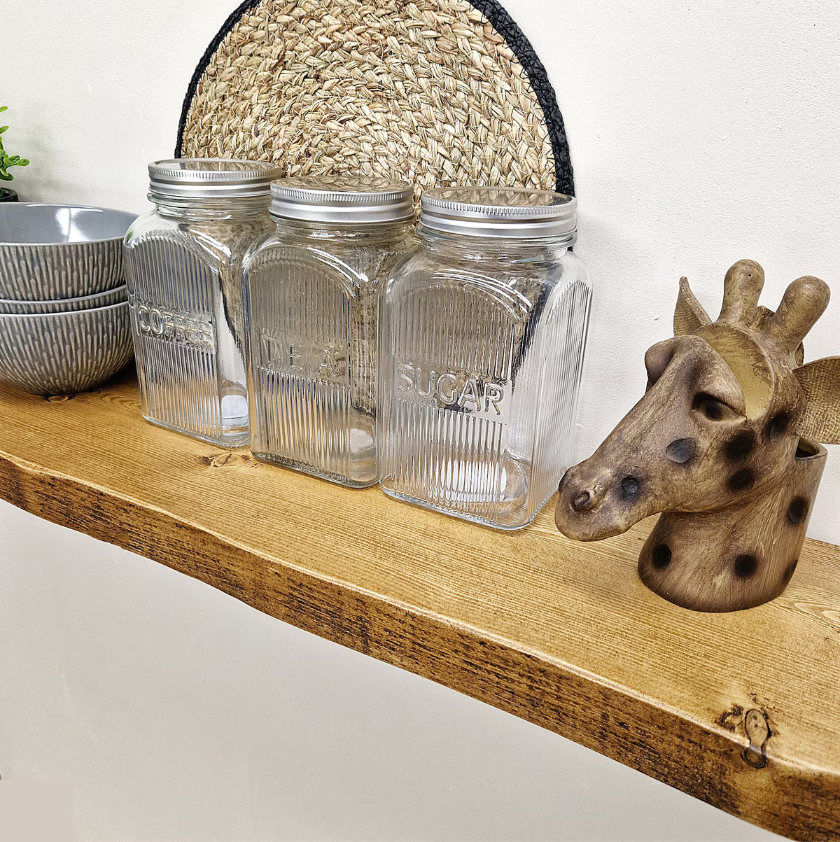 Handmade Rustic Solid Wood Floating Shelf, Live Edge, Wax Finish, 15cm Deep, Fixings Included