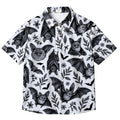 Men’s Black Bat Botanical Pattern Short Sleeve Button-Up Shirt