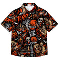 Men’s Black Chainsaw Slasher Horror Short Sleeve Button-Up Shirt