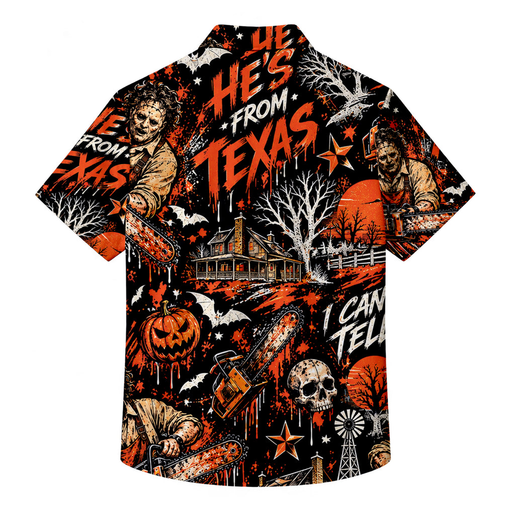 Men’s Black Chainsaw Slasher Horror Short Sleeve Button-Up Shirt