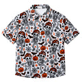Men’s Halloween Skeleton Pumpkin Short Sleeve Button-Up Shirt