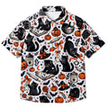 Men’s Black Cat Pumpkin Halloween Short Sleeve Button-Up Shirt