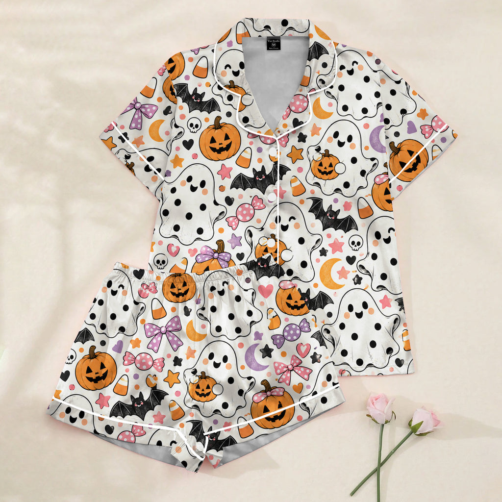 Cute Ghost Pumpkin Halloween Short Sleeve Pajama Set