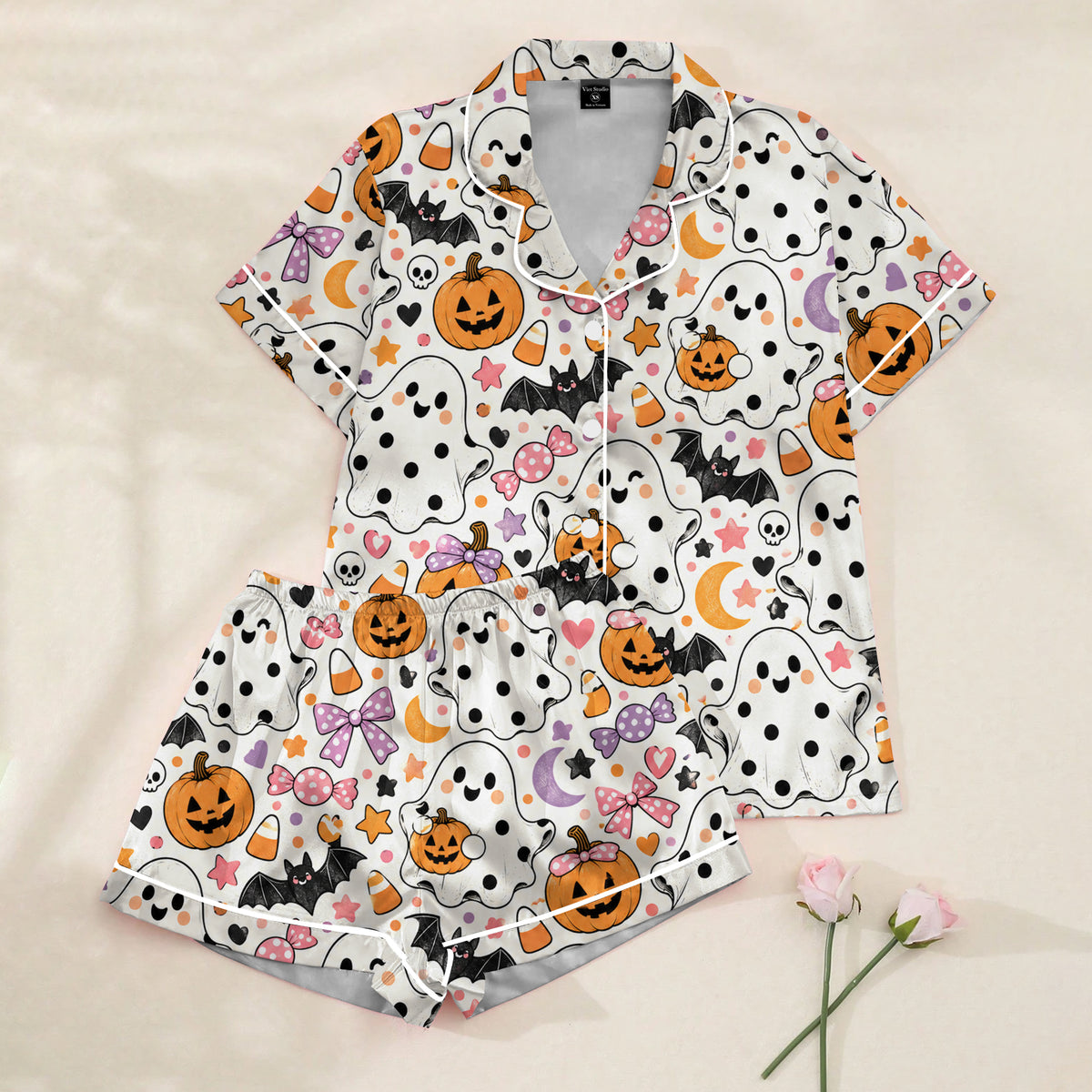 Cute Ghost Pumpkin Halloween Short Sleeve Pajama Set