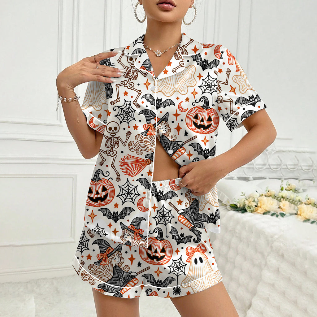 Witch Ghost Pumpkin Halloween Short Sleeve Pajama Set