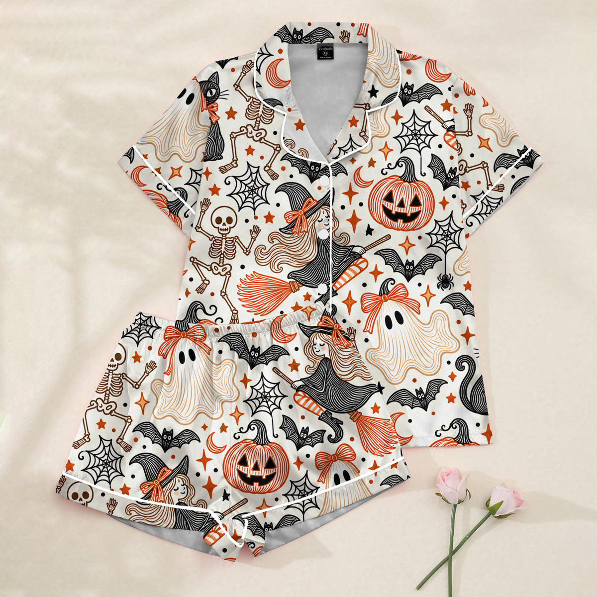 Witch Ghost Pumpkin Halloween Short Sleeve Pajama Set