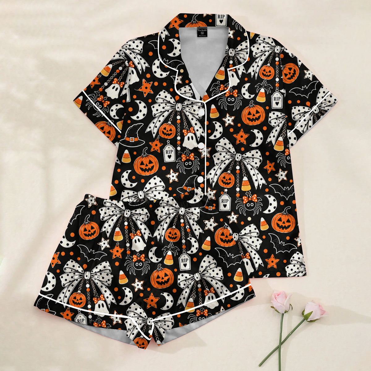 Halloween Bow Pumpkin Ghost Short Sleeve Pajama Set