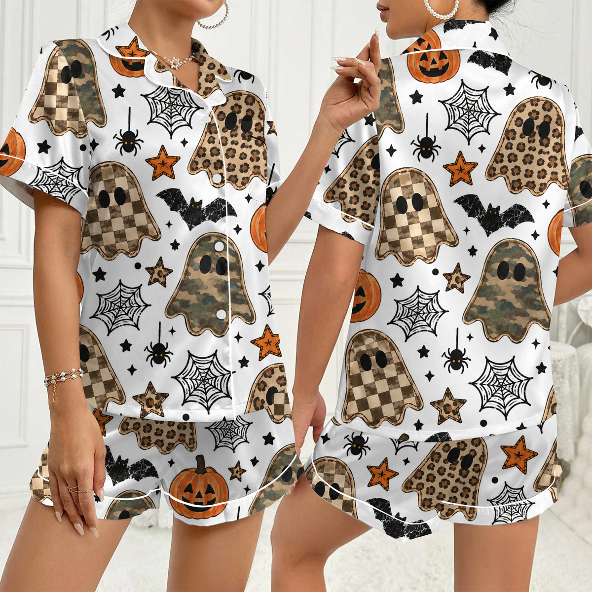 Halloween Ghost Pumpkin Short Sleeve Pajama Set