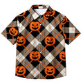 Men’s Halloween Pumpkin Argyle Short Sleeve Button-Up Shirt