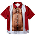 Men’s Santa Suit and Hairy Chest Print Short Sleeve Button-Up Shirt