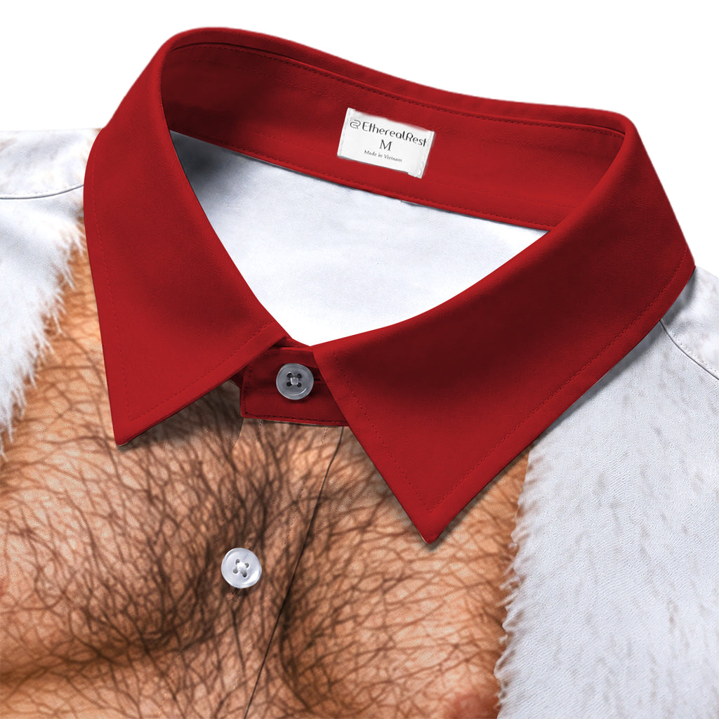 Men’s Santa Suit and Hairy Chest Print Short Sleeve Button-Up Shirt