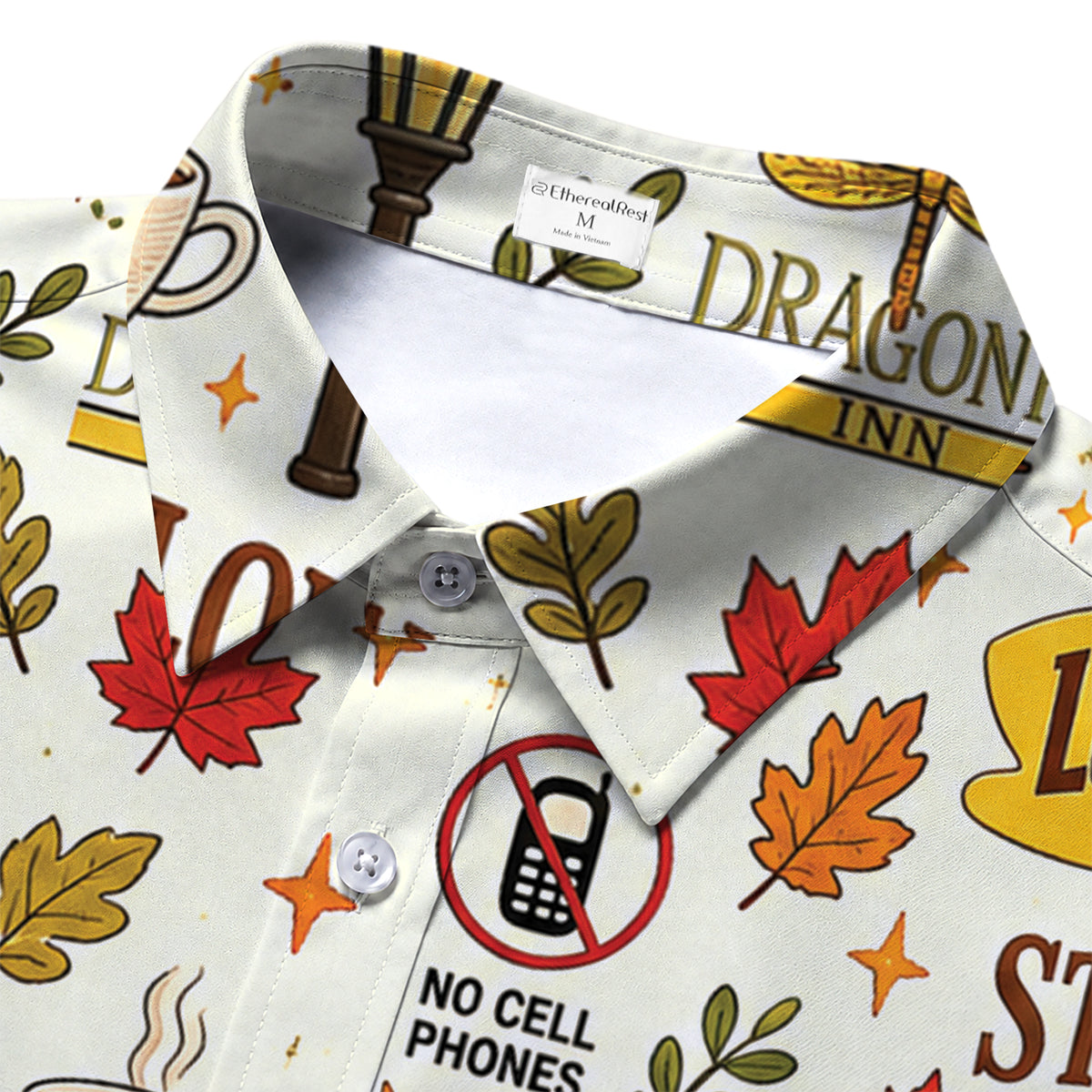 Men’s Gilmore Girls Stars Hollow Autumn Print Short Sleeve Button-Up Shirt