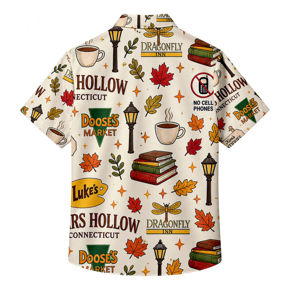 Men’s Gilmore Girls Stars Hollow Autumn Print Short Sleeve Button-Up Shirt