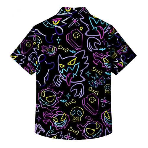 Men’s Pokémon Gengar Neon Halloween Pattern Short Sleeve Button-Up Shirt