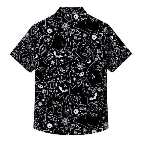 Men’s Pokémon Gengar Halloween Doodle Pattern Short Sleeve Button-Up Shirt