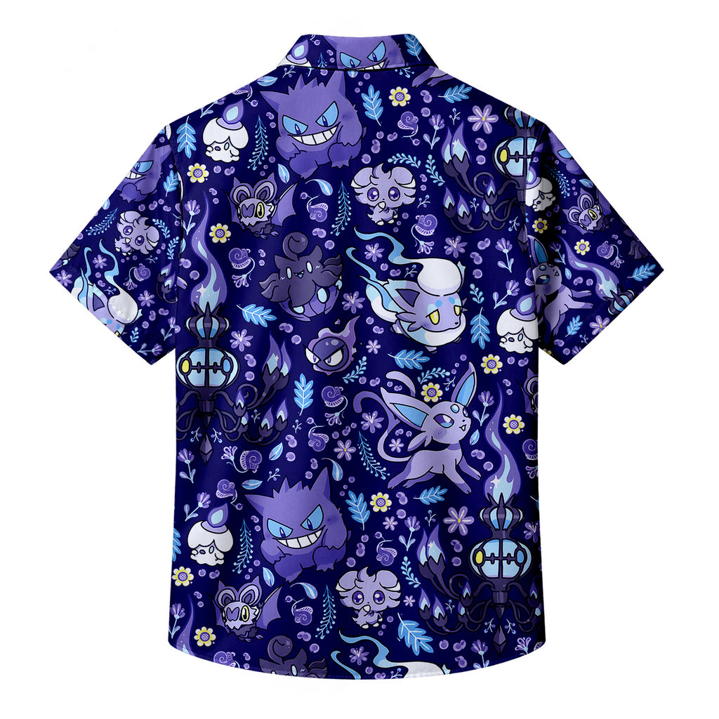 Men’s Pokémon Ghost-Type Floral Pattern Short Sleeve Button-Up Shirt
