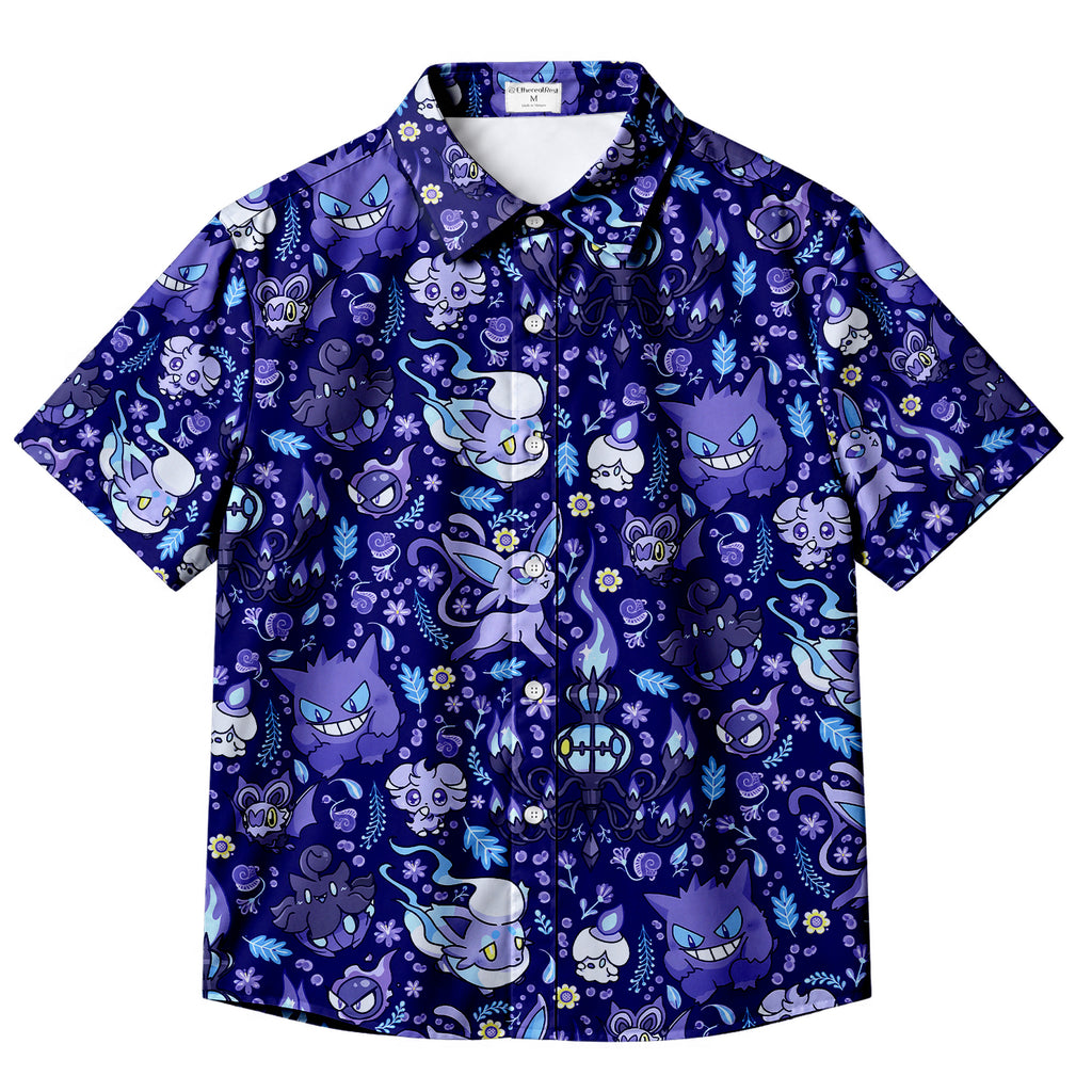 Men’s Pokémon Ghost-Type Floral Pattern Short Sleeve Button-Up Shirt