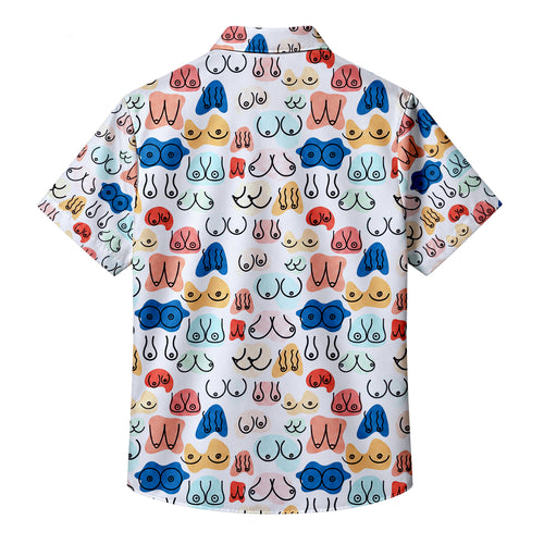 Men’s Colorful Abstract Body Line Art Pattern Short Sleeve Button-Up Shirt