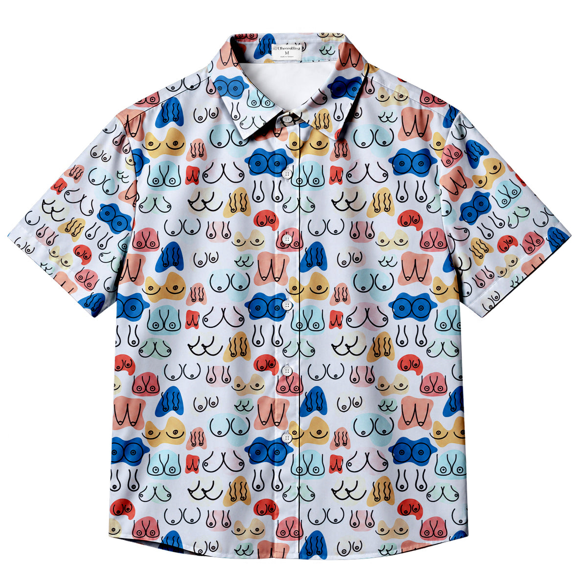 Men’s Colorful Abstract Body Line Art Pattern Short Sleeve Button-Up Shirt