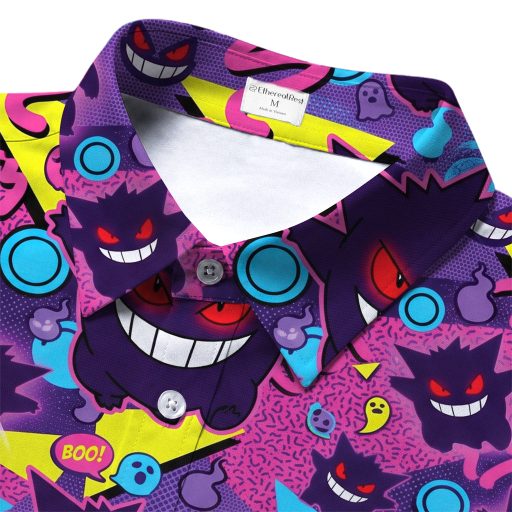 Men’s Pokémon Gengar Retro Pop Art Short Sleeve Button-Up Shirt