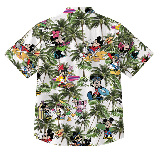 Men’s Disney Mickey and Friends Tropical Beach Short Sleeve Button-Up Shirt