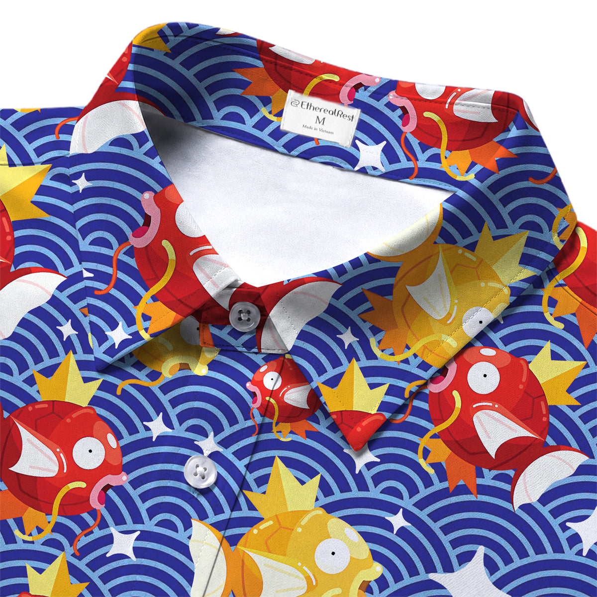 Men’s Pokémon Magikarp Pattern Short Sleeve Button-Up Shirt