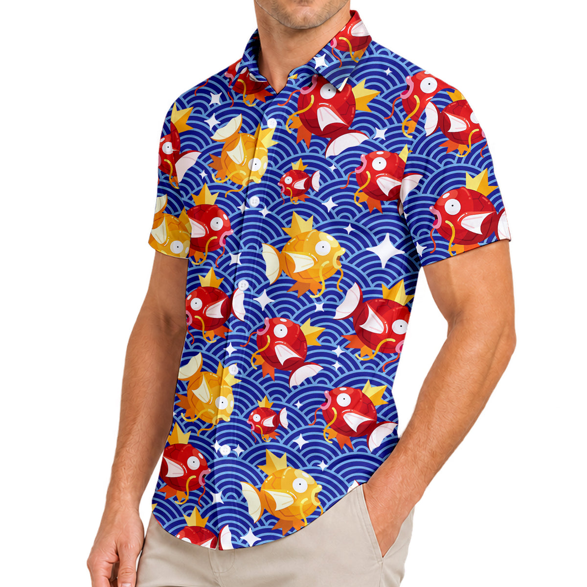 Men’s Pokémon Magikarp Pattern Short Sleeve Button-Up Shirt