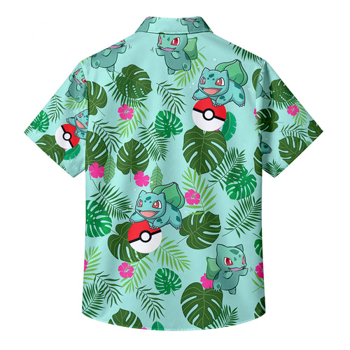 Men’s Pokémon Bulbasaur Tropical Leaf Short Sleeve Button-Up Shirt