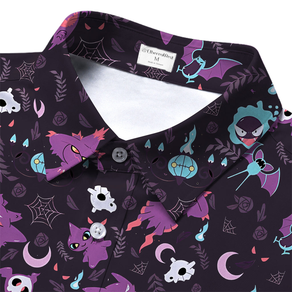 Men’s Pokémon Ghost-Type Halloween Pattern Short Sleeve Button-Up Shirt