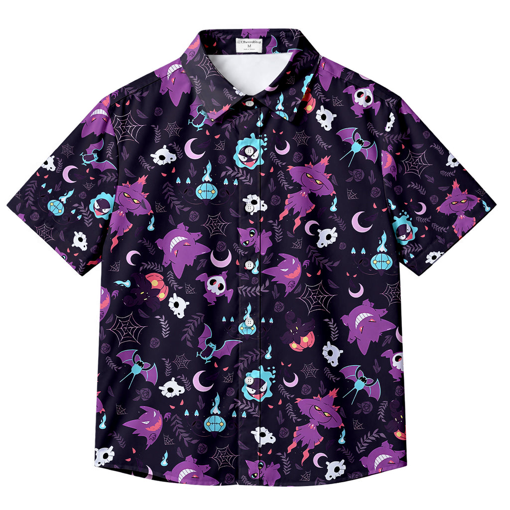 Men’s Pokémon Ghost-Type Halloween Pattern Short Sleeve Button-Up Shirt