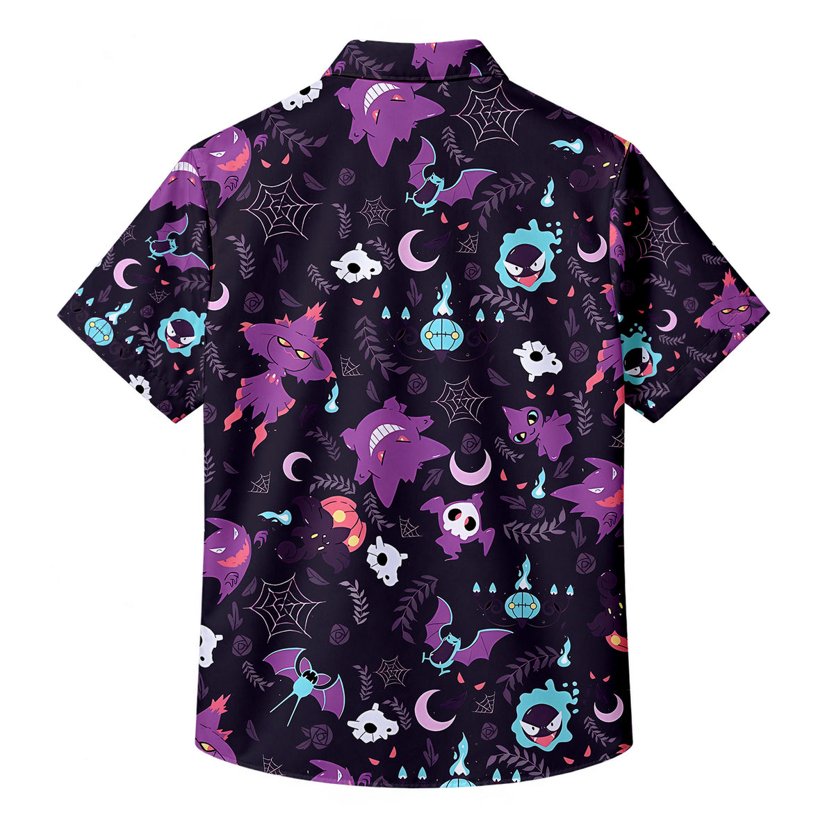 Men’s Pokémon Ghost-Type Halloween Pattern Short Sleeve Button-Up Shirt