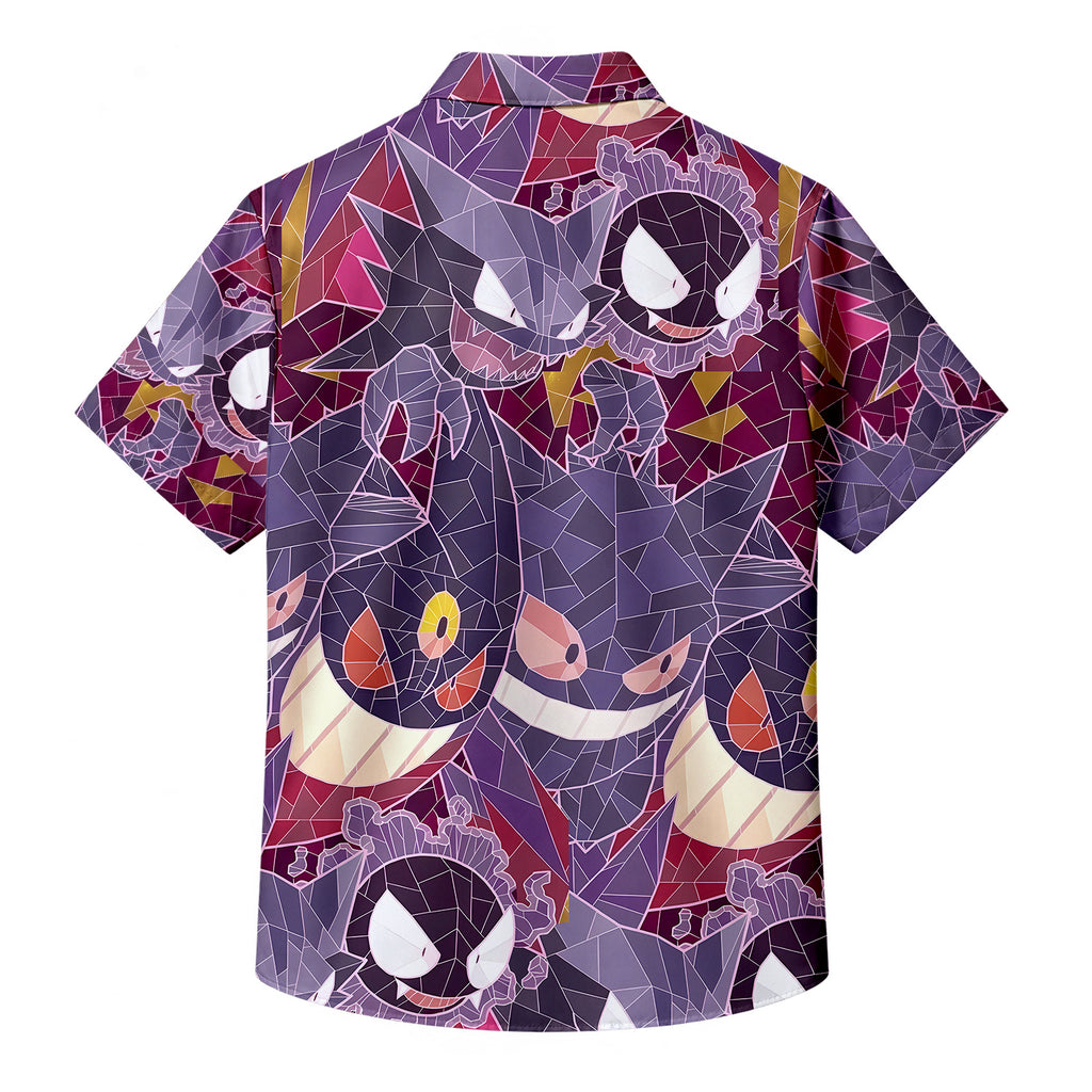 Men’s Pokémon Gengar and Gastly Stained Glass Short Sleeve Button-Up Shirt