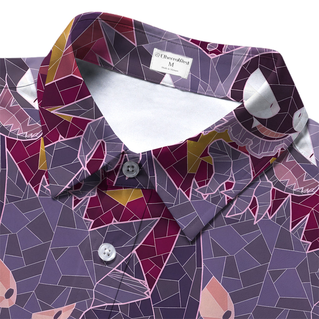 Men’s Pokémon Gengar and Gastly Stained Glass Short Sleeve Button-Up Shirt
