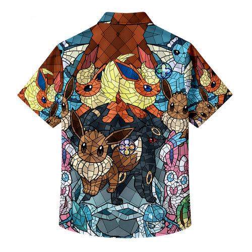 Men’s Pokémon Eeveelution Stained Glass Short Sleeve Button-Up Shirt