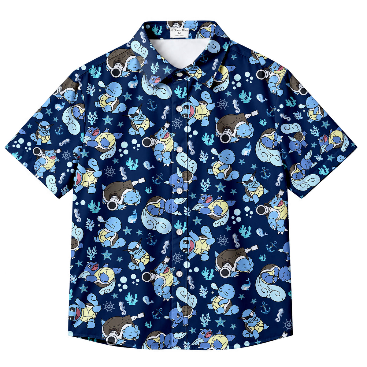 Men’s Pokémon Squirtle Evolution Ocean Pattern Short Sleeve Button-Up Shirt