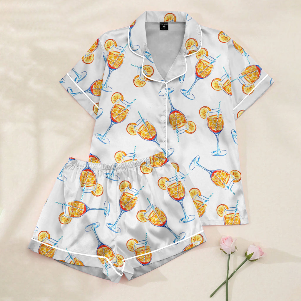 Women’s Orange Spritz Cocktail Short Sleeve Pajama Set