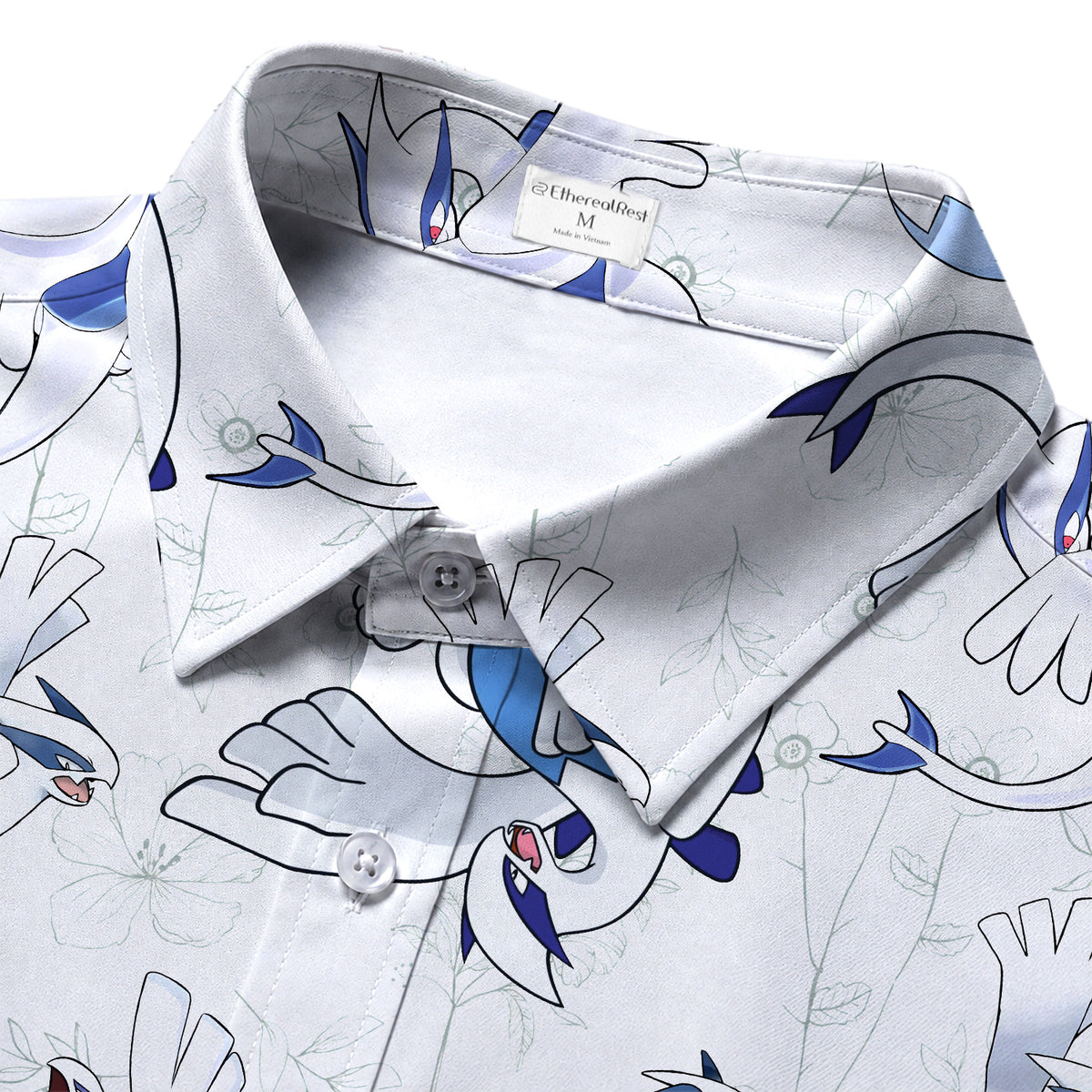 Men’s Pokémon Lugia Floral Pattern Short Sleeve Button-Up Shirt