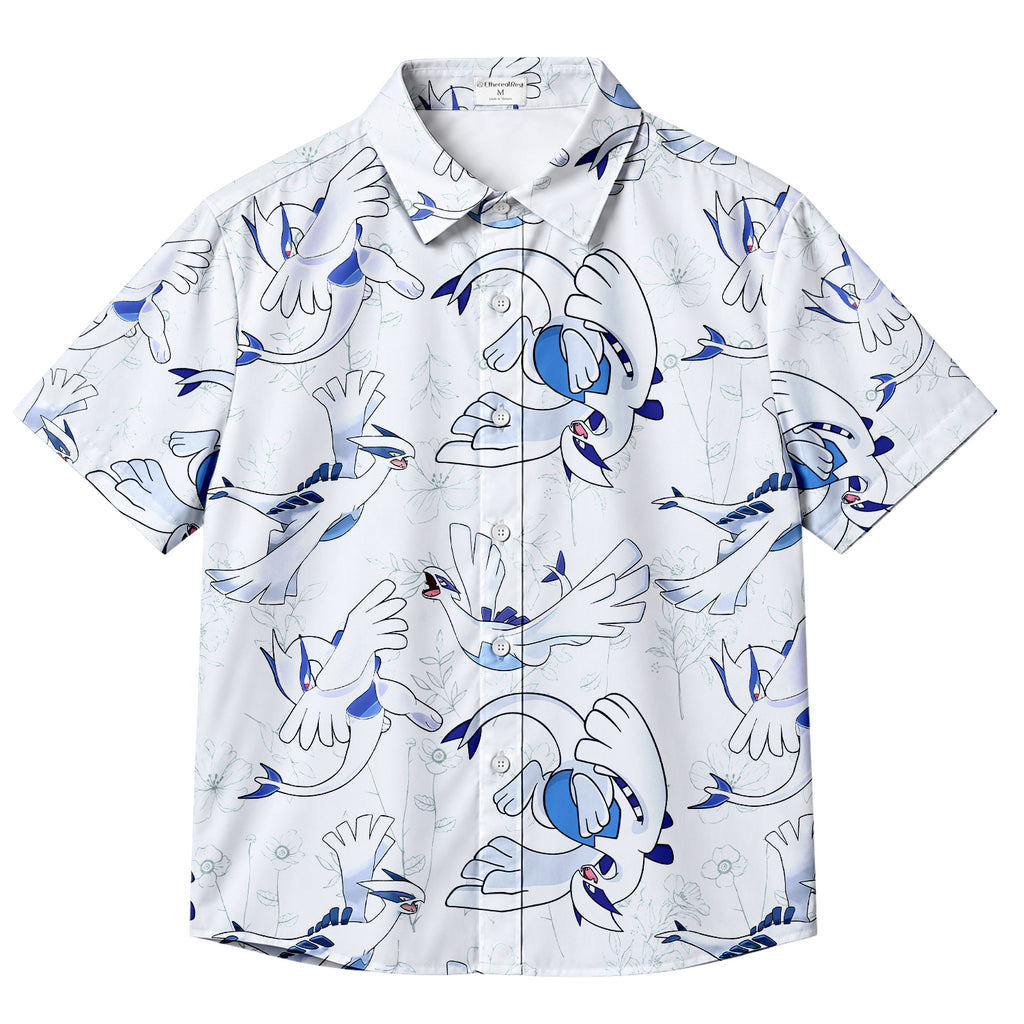 Men’s Pokémon Lugia Floral Pattern Short Sleeve Button-Up Shirt