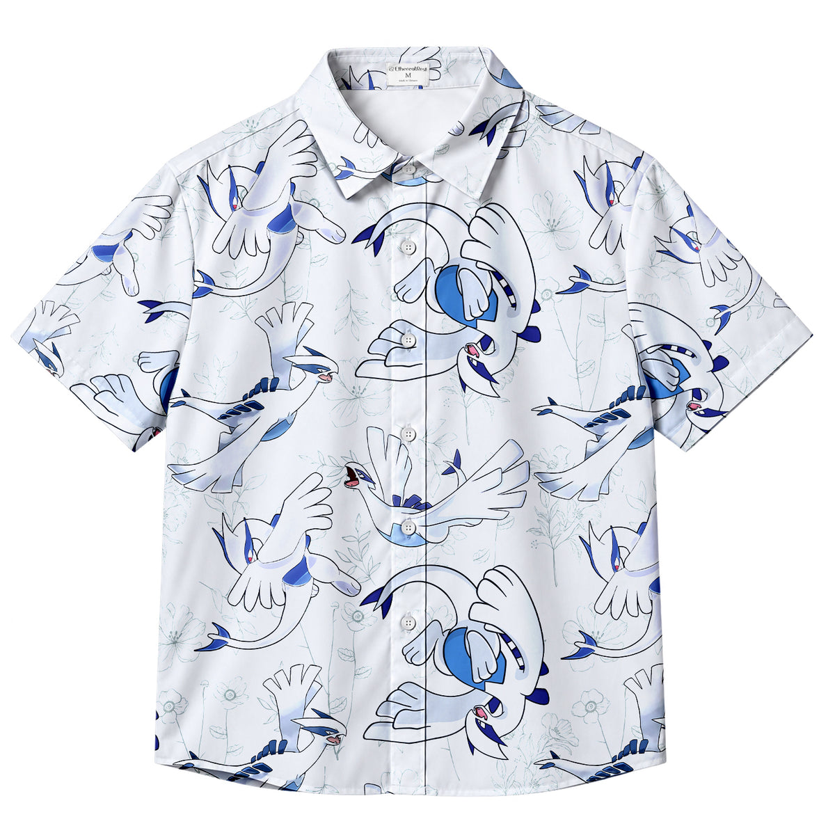 Men’s Pokémon Lugia Floral Pattern Short Sleeve Button-Up Shirt