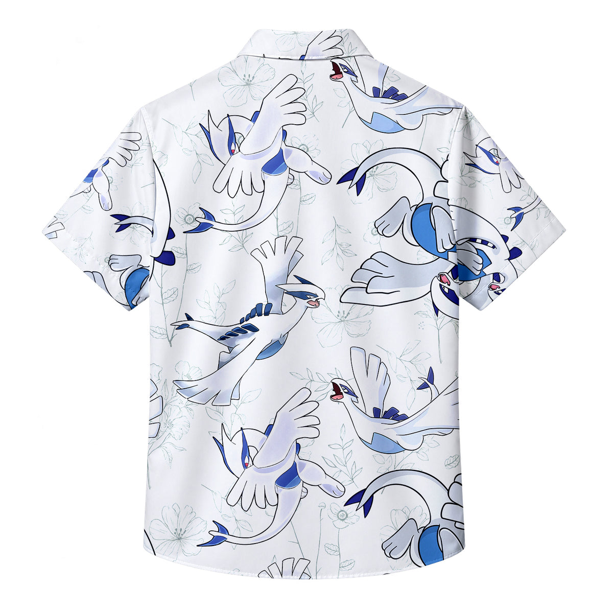 Men’s Pokémon Lugia Floral Pattern Short Sleeve Button-Up Shirt