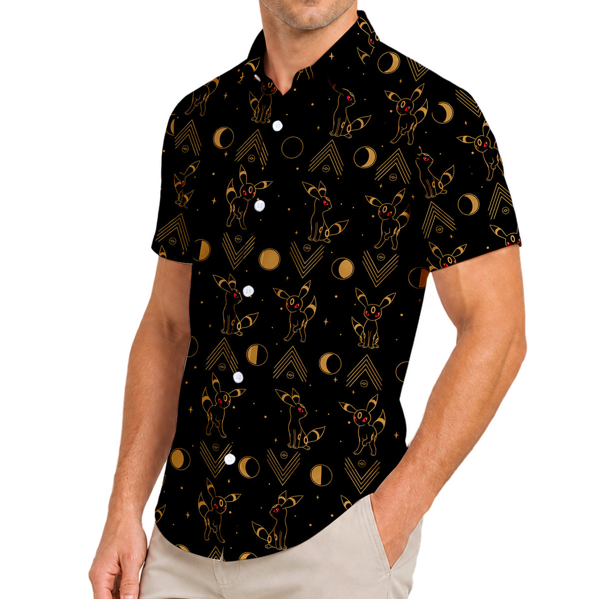 Men’s Pokémon Umbreon Moon Phase Pattern Short Sleeve Button-Up Shirt