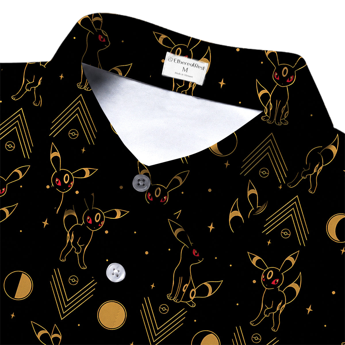 Men’s Pokémon Umbreon Moon Phase Pattern Short Sleeve Button-Up Shirt