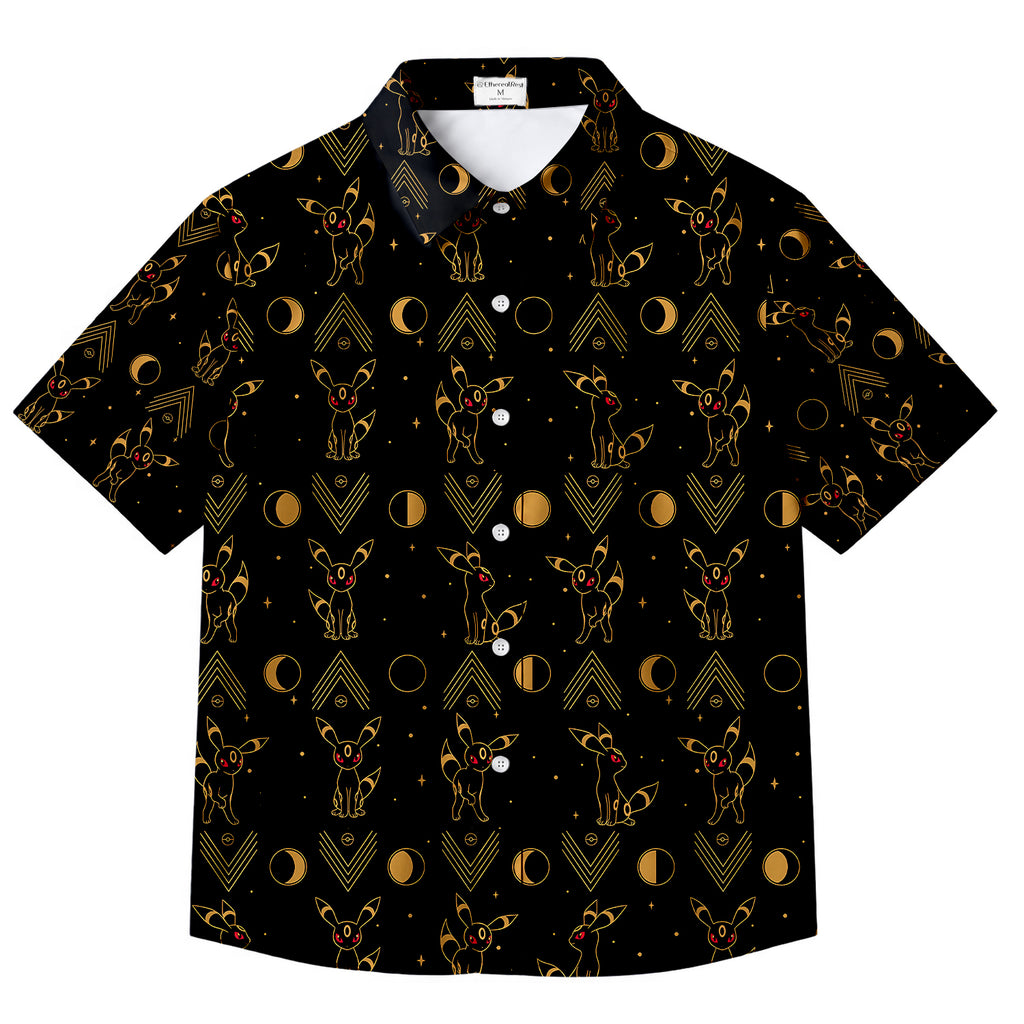 Men’s Pokémon Umbreon Moon Phase Pattern Short Sleeve Button-Up Shirt