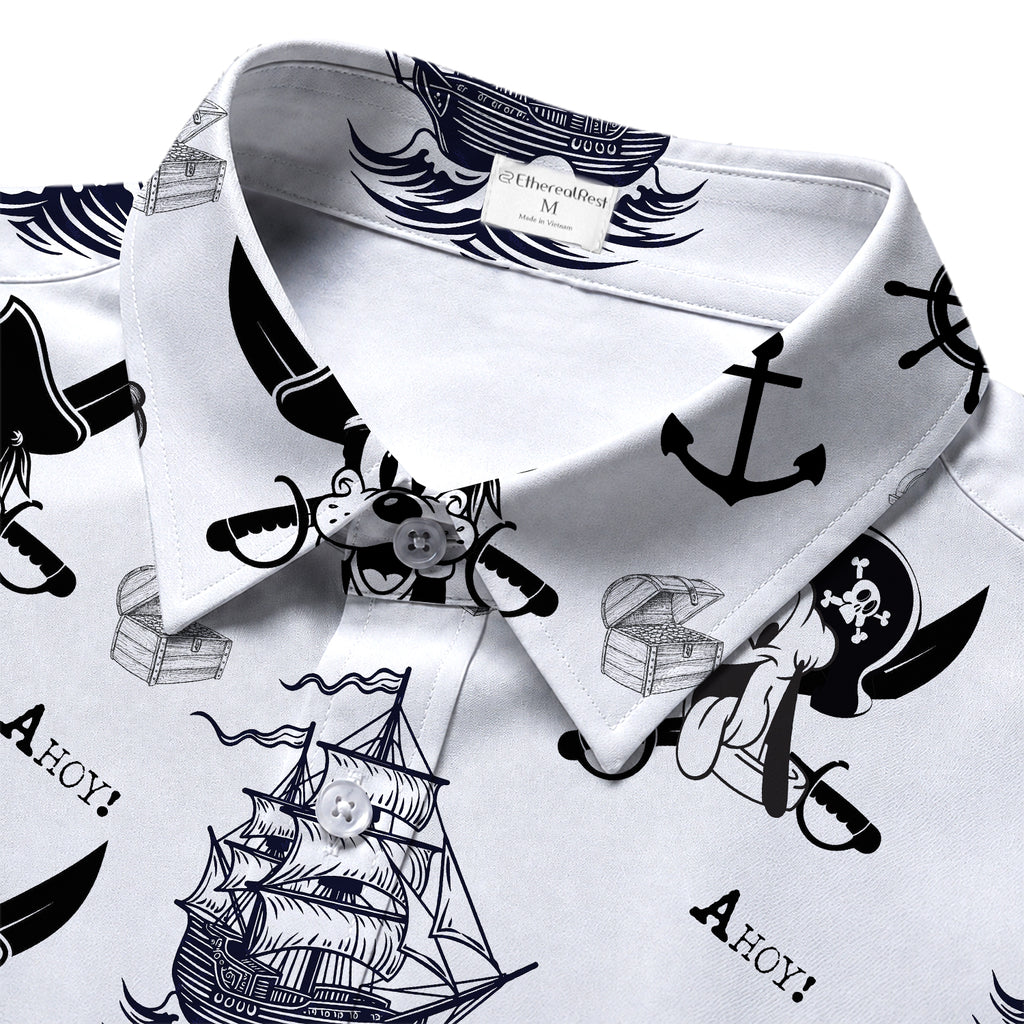Men’s Disney Goofy Donald and Daisy Pirate Nautical Short Sleeve Button-Up Shirt