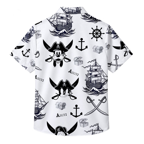 Men’s Disney Goofy Donald and Daisy Pirate Nautical Short Sleeve Button-Up Shirt