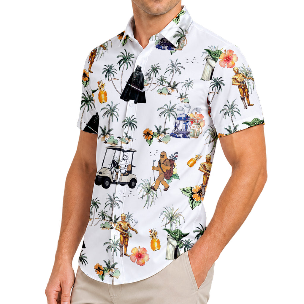 Men’s Star Wars Golf Tropical Character Short Sleeve Button-Up Shirt