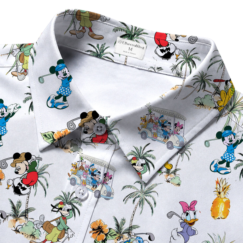 Men’s Disney Mickey and Friends Golf Tropical Short Sleeve Button-Up Shirt