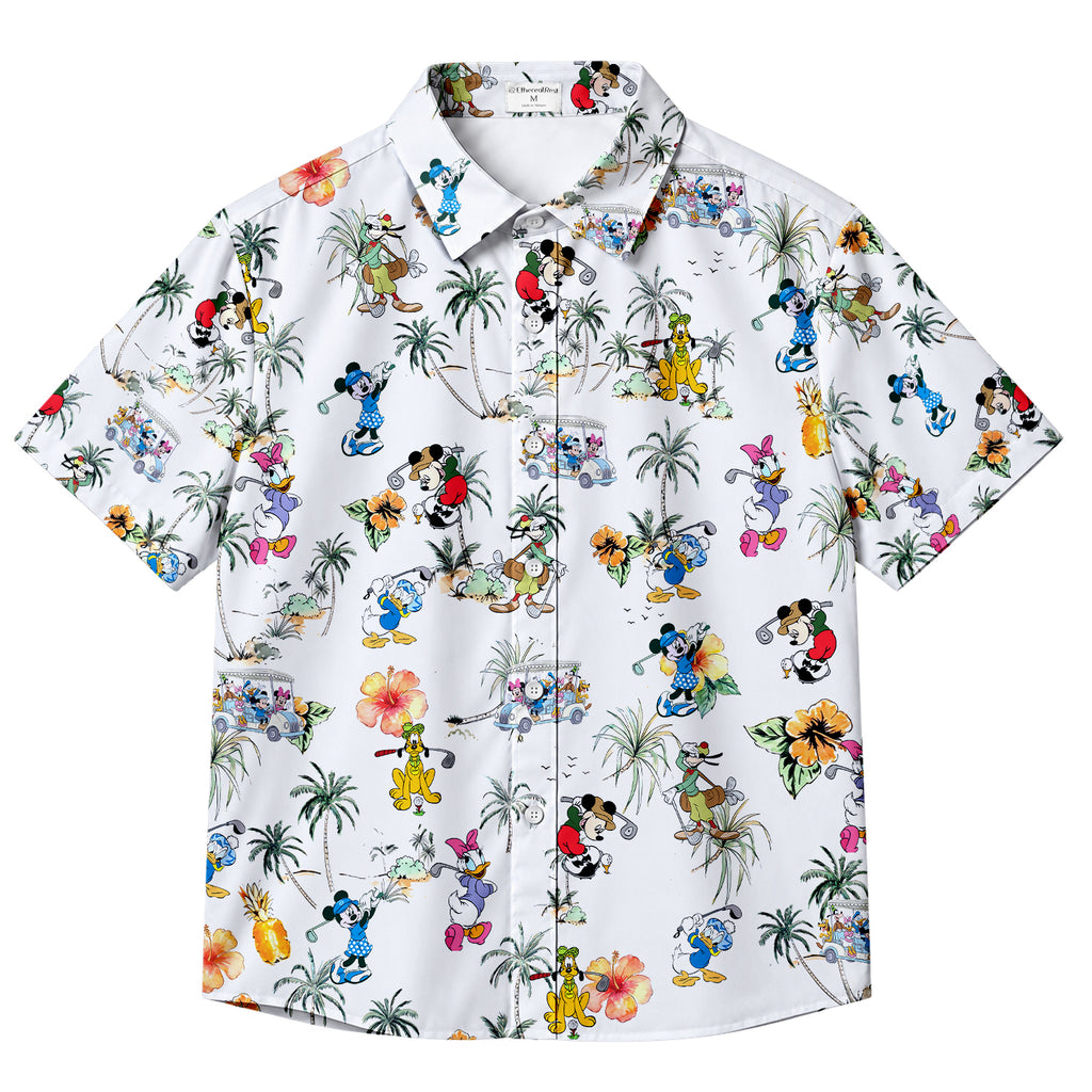 Men’s Disney Mickey and Friends Golf Tropical Short Sleeve Button-Up Shirt