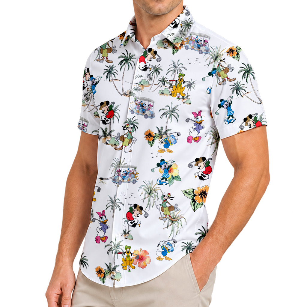 Men’s Disney Mickey and Friends Golf Tropical Short Sleeve Button-Up Shirt